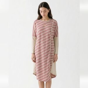 Ghisa Dress Midi Shift Metallic Boho Faux Wrap Red Silver L/XL NWT